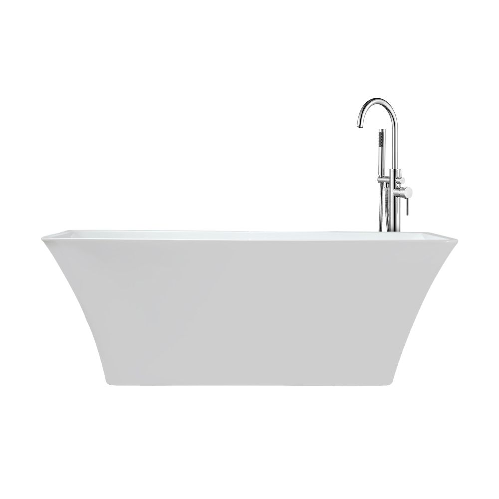 Vinter 59 in White Freestanding Acrylic Flatbottom Soaking Bathtub with Chrome Hardware and Lago Tub Filler