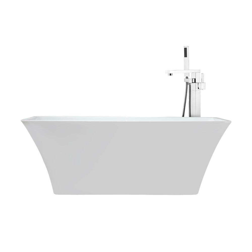 Vinter 67 in White Freestanding Acrylic Flatbottom Soaking Bathtub with Chrome Hardware and Mare Tub Filler