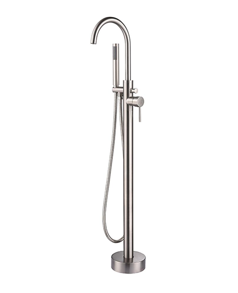 Lago Single Handle Freestanding Floor Mount Tub Faucet Bathtub Filler with Hand Shower in Brushed Nickel