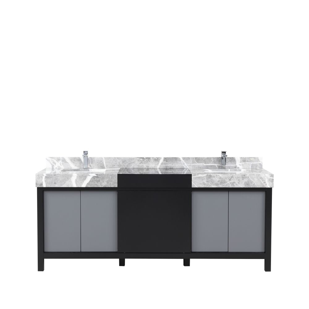 Zilara 80 in W x 22 in D Black and Grey Double Bath Vanity, Castle Grey Marble Top and Chrome Faucet Set