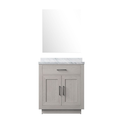 [LVA30SM110] Abbey 30 in W x 22 in. D White Oak Single Bath Vanity Carrara Marble Countertop and 28 in Mirror