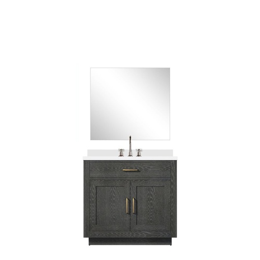 [LVA36SJ311] Abbey 36 in W x 22 in. D Black Oak Single Bath Vanity Cultured Marble Countertop, 34 in Mirror and Faucet Set