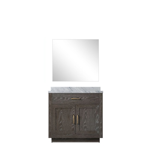 [LVA36SK110] Abbey 36 in W x 22 in. D Brown Oak Single Bath Vanity Carrara Marble Countertop and 34 in Mirror