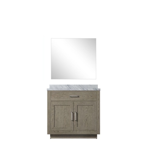[LVA36SR110] Abbey 36 in W x 22 in. D Grey Oak Single Bath Vanity Carrara Marble Countertop and 34 in Mirror