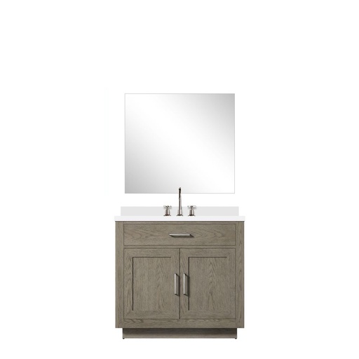 [LVA36SR311] Abbey 36 in W x 22 in. D Grey Oak Single Bath Vanity Cultured Marble Countertop, 34 in Mirror and Faucet Set