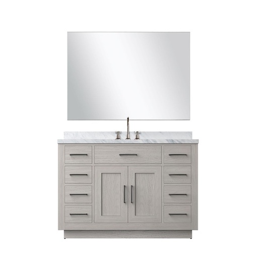 [LVA48SM111] Abbey 48 in W x 22 in. D White Oak Single Bath Vanity Carrara Marble Countertop, 43 in Mirror and Faucet Set