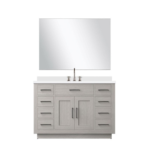 [LVA48SM311] Abbey 48 in W x 22 in. D White Oak Single Bath Vanity Cultured Marble Countertop, 43 in Mirror and Faucet Set