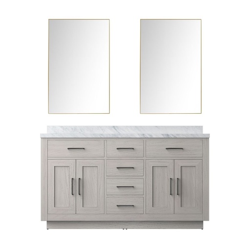 [LVA60DM110] Abbey 60 in W x 22 in. D White Oak Double Bath Vanity Carrara Marble Countertop and 55 in Mirror