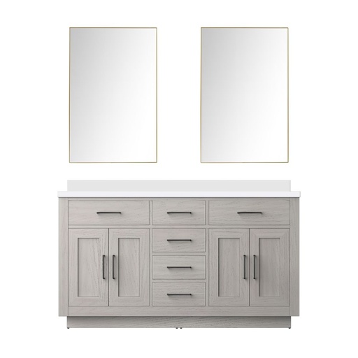 [LVA60DM210] Abbey 60 in W x 22 in. D White Oak Double Bath Vanity White Quartz Countertop and 55 in Mirror