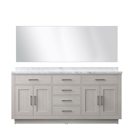 [LVA72DM110] Abbey 72 in W x 22 in. D White Oak Double Bath Vanity Carrara Marble Countertop and 70 in Mirror