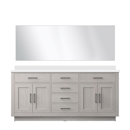 [LVA72DM210] Abbey 72 in W x 22 in. D White Oak Double Bath Vanity White Quartz Countertop and 70 in Mirror