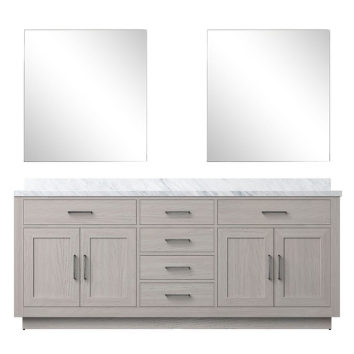 [LVA80DM110] Abbey 80 in W x 22 in. D White Oak Double Bath Vanity Carrara Marble Countertop and 30 in Mirrors