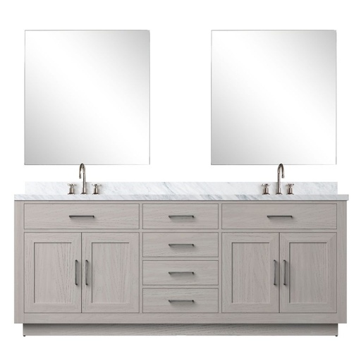 [LVA80DM111] Abbey 80 in W x 22 in. D White Oak Double Bath Vanity Carrara Marble Countertop, 30 in Mirrors and Faucet Set