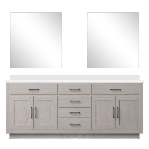 [LVA80DM210] Abbey 80 in W x 22 in. D White Oak Double Bath Vanity White Quartz Countertop and 30 in Mirrors