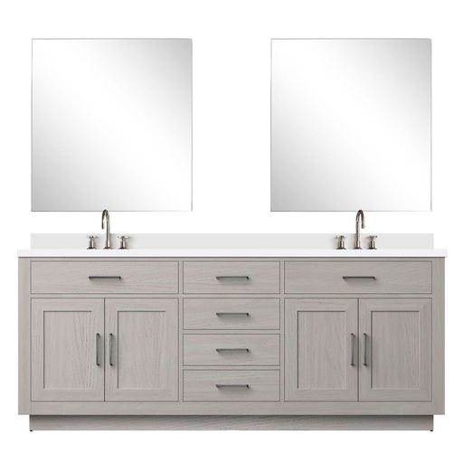 [LVA80DM311] Abbey 80 in W x 22 in. D White Oak Double Bath Vanity Cultured Marble Countertop, 30 in Mirrors and Faucet Set