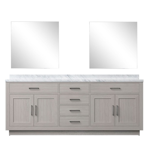 [LVA84DM110] Abbey 84 in W x 22 in. D White Oak Double Bath Vanity Carrara Marble Countertop and 34 in Mirrors