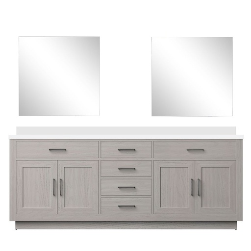[LVA84DM210] Abbey 84 in W x 22 in. D White Oak Double Bath Vanity White Quartz Countertop and 34 in Mirrors