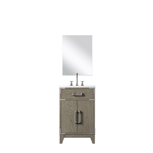 [LVL20SR511] Laurel 20 in W x 18 in. D Grey Oak Single Bath Vanity Acrylic Countertop, 18 in Mirror and Faucet Set