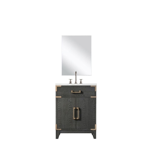 [LVL24SJ511] Laurel 24 in W x 18 in. D Black Oak Single Bath Vanity Acrylic Countertop, 18 in Mirror and Faucet Set