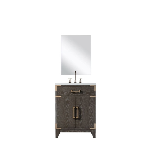 [LVL24SK511] Laurel 24 in W x 18 in. D Brown Oak Single Bath Vanity Acrylic Countertop, 18 in Mirror and Faucet Set
