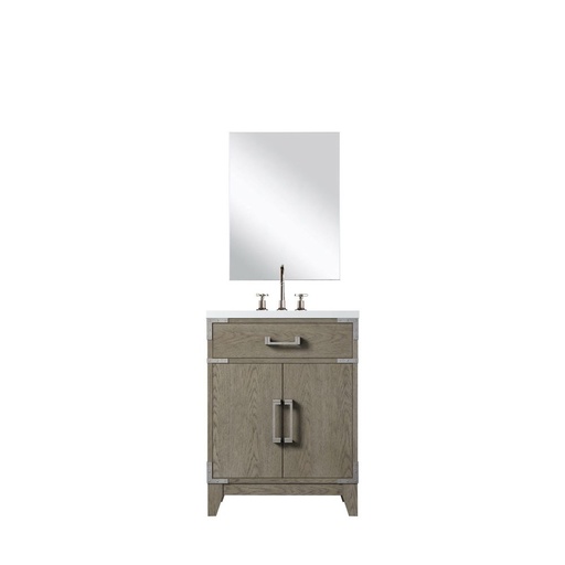[LVL24SR511] Laurel 24 in W x 18 in. D Grey Oak Single Bath Vanity Acrylic Countertop, 18 in Mirror and Faucet Set