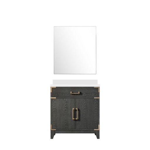 [LVL30SJ210] Laurel 30 in W x 22 in. D Black Oak Single Bath Vanity White Quartz Countertop and 28 in Mirror