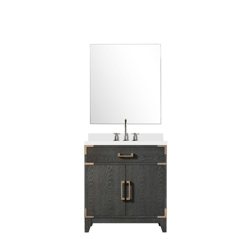 [LVL30SJ311] Laurel 30 in W x 22 in. D Black Oak Single Bath Vanity Cultured Marble Countertop, 28 in Mirror and Faucet Set
