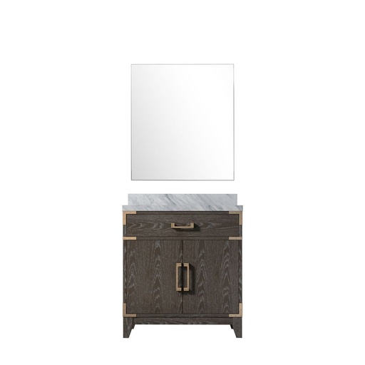 [LVL30SK110] Laurel 30 in W x 22 in. D Brown Oak Single Bath Vanity Carrara Marble Countertop and 28 in Mirror