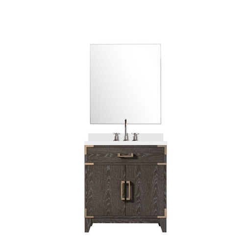 [LVL30SK311] Laurel 30 in W x 22 in. D Brown Oak Single Bath Vanity Cultured Marble Countertop, 28 in Mirror and Faucet Set