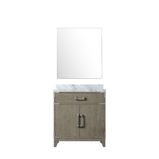 [LVL30SR110] Laurel 30 in W x 22 in. D Grey Oak Single Bath Vanity Carrara Marble Countertop and 28 in Mirror