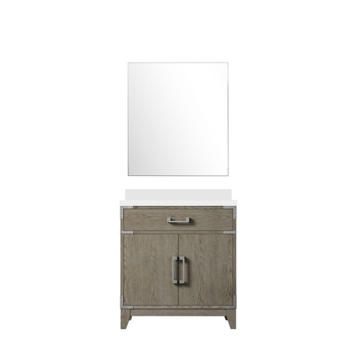 [LVL30SR210] Laurel 30 in W x 22 in. D Grey Oak Single Bath Vanity White Quartz Countertop and 28 in Mirror