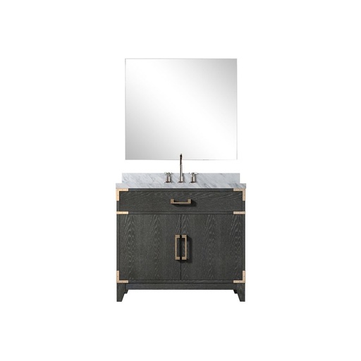 [LVL36SJ111] Laurel 36 in W x 22 in. D Black Oak Single Bath Vanity Carrara Marble Countertop, 34 in Mirror and Faucet Set