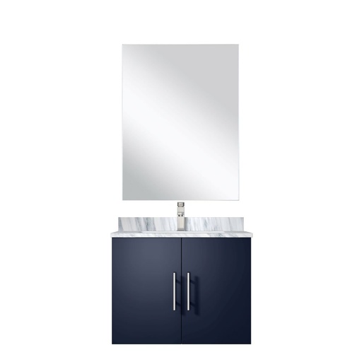 [LVG24SE111] Geneva 24 in W x in. D Navy Blue Single Bath Vanity Carrara Marble Countertop, 18 in Mirror and Faucet Set