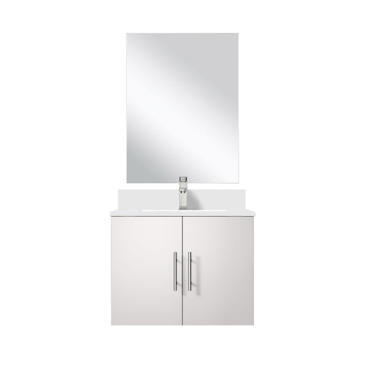 [LVG24SM211] Geneva 24 in W x in. D Glossy White Single Bath Vanity White Quartz Countertop, 18 in Mirror and Faucet Set
