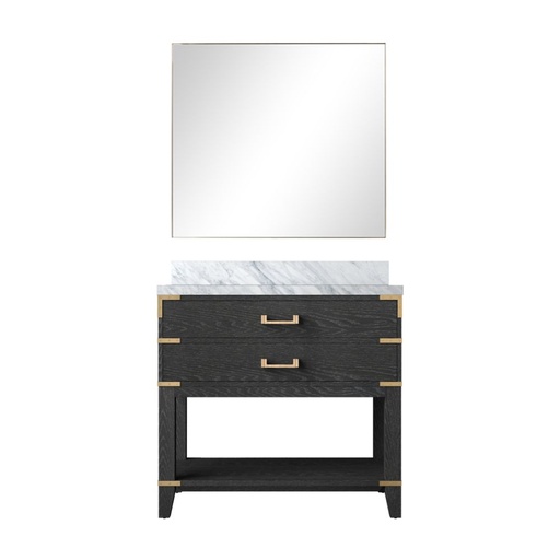 [LVN36SJ110] Norwalk 36 in W x 22 in. D Black Oak Single Bath Vanity Carrara Marble Countertop and 34 in Mirror