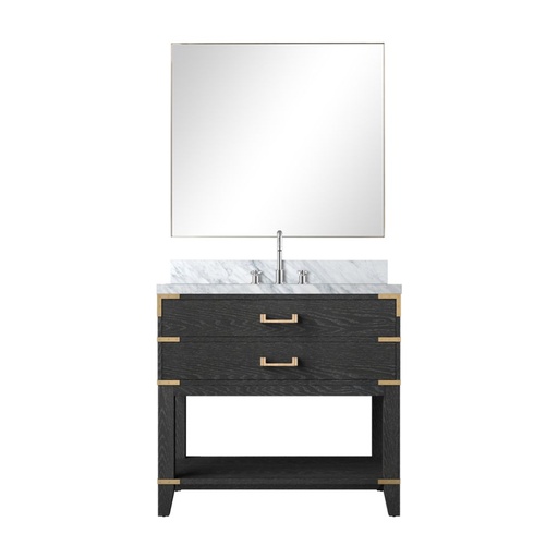 [LVN36SJ111] Norwalk 36 in W x 22 in. D Black Oak Single Bath Vanity Carrara Marble Countertop, 34 in Mirror and Faucet Set