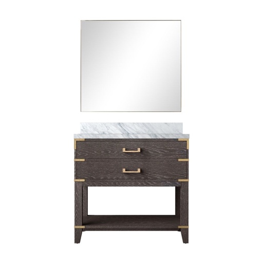 [LVN36SK110] Norwalk 36 in W x 22 in. D Brown Oak Single Bath Vanity Carrara Marble Countertop and 34 in Mirror