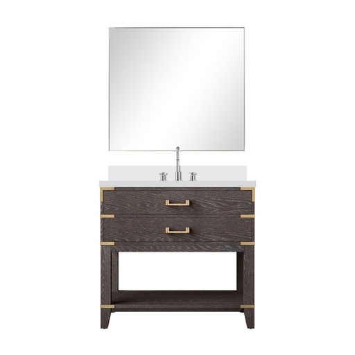 [LVN36SK311] Norwalk 36 in W x 22 in. D Brown Oak Single Bath Vanity Cultured Marble Countertop, 34 in Mirror and Faucet Set