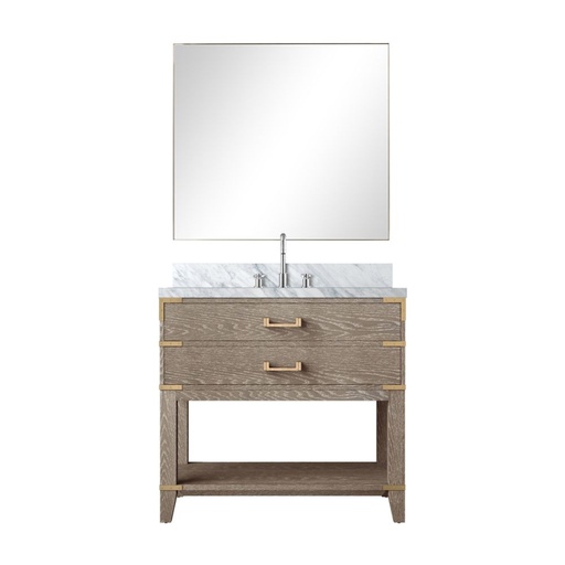 [LVN36SR111] Norwalk 36 in W x 22 in. D Grey Oak Single Bath Vanity Carrara Marble Countertop, 34 in Mirror and Faucet Set