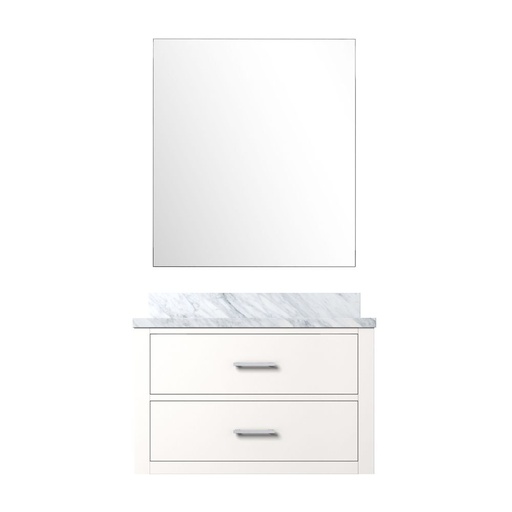 [LVC30SA110] Castor 30 in W x 22 in. D White Single Bath Vanity Carrara Marble Countertop and 28 in Mirror
