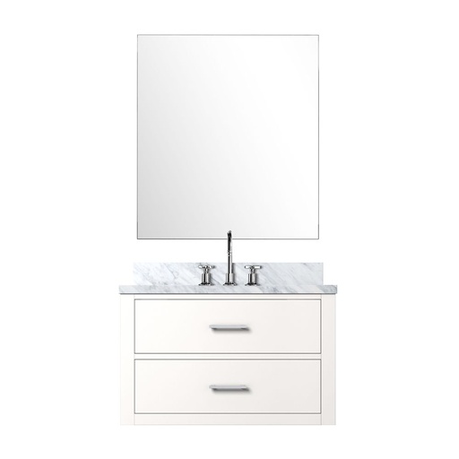 [LVC30SA111] Castor 30 in W x 22 in. D White Single Bath Vanity Carrara Marble Countertop, 28 in Mirror and Faucet Set