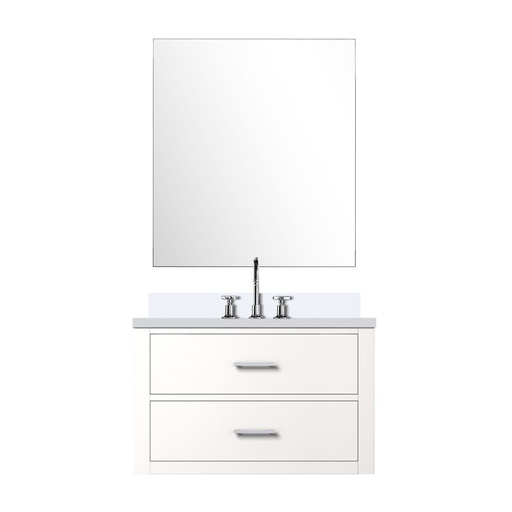 [LVC30SA211] Castor 30 in W x 22 in. D White Single Bath Vanity White Quartz Countertop, 28 in Mirror and Faucet Set