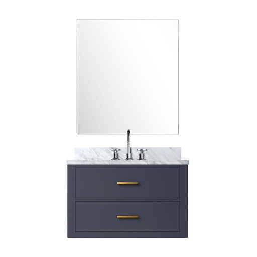 [LVC30SE111] Castor 30 in W x 22 in. D Blue Single Bath Vanity Carrara Marble Countertop, 28 in Mirror and Faucet Set