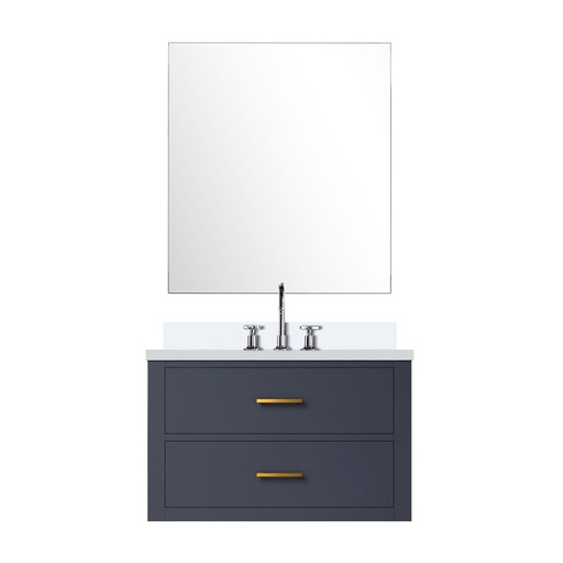 [LVC30SE311] Castor 30 in W x 22 in. D Blue Single Bath Vanity Cultured Marble Countertop, 28 in Mirror and Faucet Set