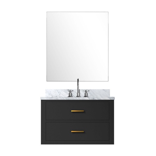 [LVC30SL111] Castor 30 in W x 22 in. D Black Single Bath Vanity Carrara Marble Countertop, 28 in Mirror and Faucet Set