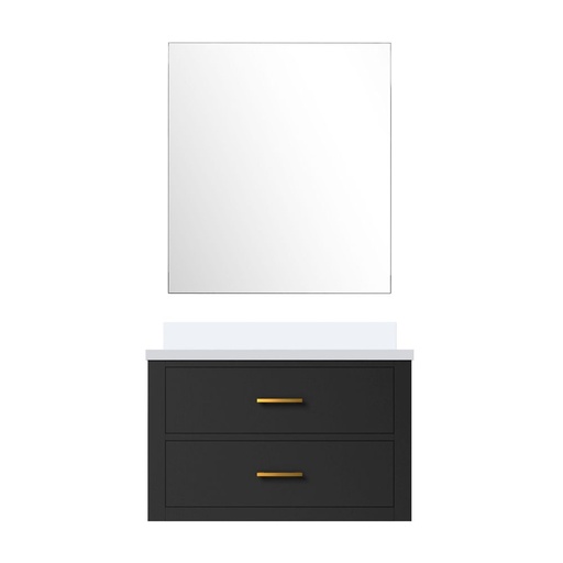 [LVC30SL210] Castor 30 in W x 22 in. D Black Single Bath Vanity White Quartz Countertop and 28 in Mirror