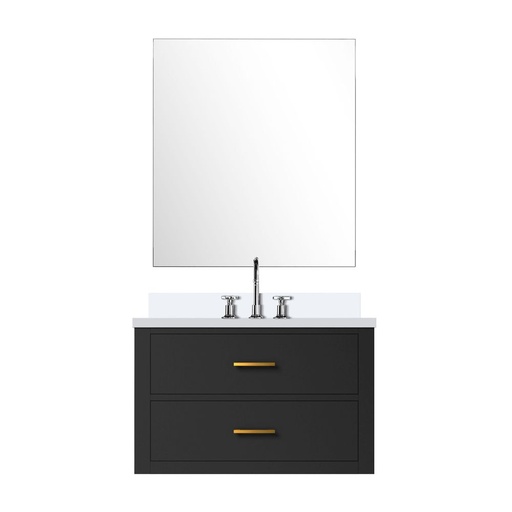 [LVC30SL311] Castor 30 in W x 22 in. D Black Single Bath Vanity Cultured Marble Countertop, 28 in Mirror and Faucet Set