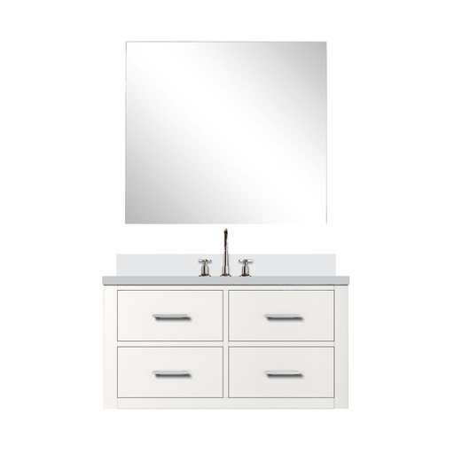 [LVC36SA211] Castor 36 in W x 22 in. D White Single Bath Vanity White Quartz Countertop, 34 in Mirror and Faucet Set