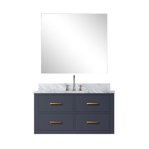 [LVC36SE111] Castor 36 in W x 22 in. D Blue Single Bath Vanity Carrara Marble Countertop, 34 in Mirror and Faucet Set