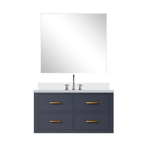 [LVC36SE211] Castor 36 in W x 22 in. D Blue Single Bath Vanity White Quartz Countertop, 34 in Mirror and Faucet Set